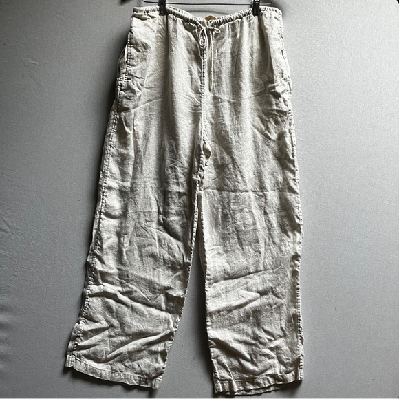 H&M Women’s Cream Linen wide leg Pants Sz 14 - Picture 1 of 9